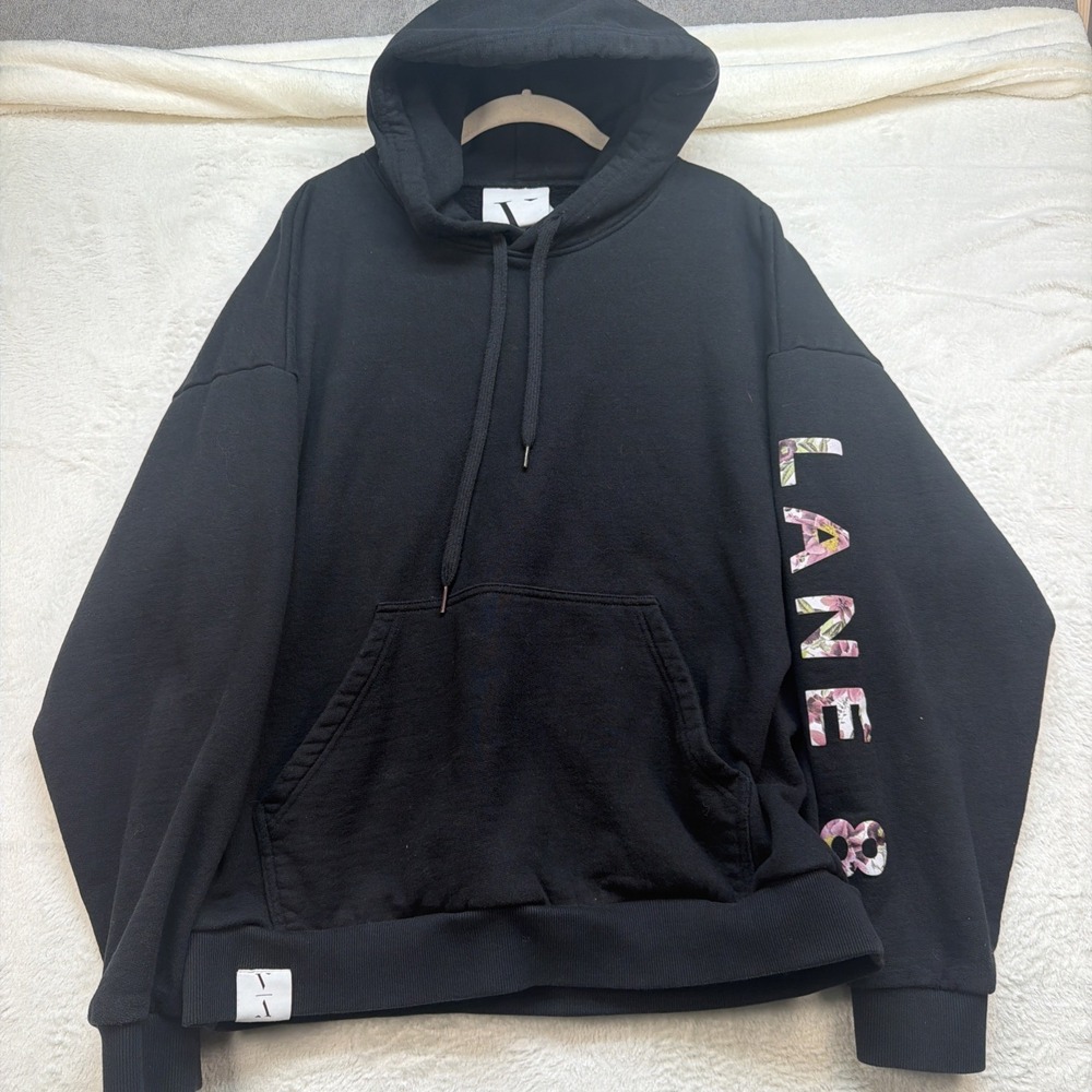 Lane 8 Summer Gatherings Hoodie Black Graphic Pullover Sweatshirt Mens Large